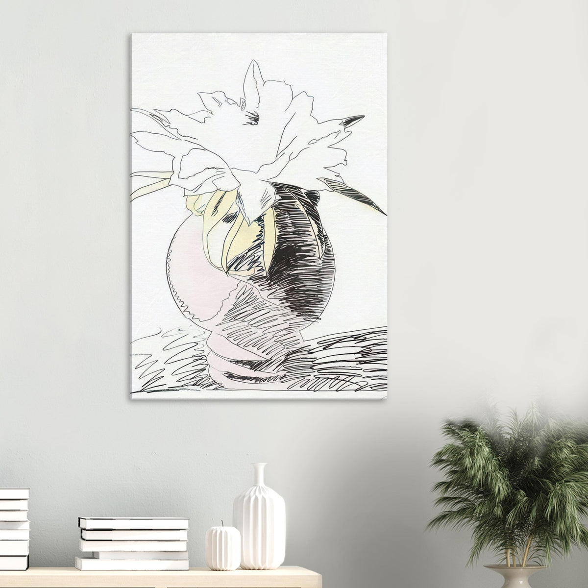 Andy Warhol canvas print depicting the design highlights the relationship between compact petals, organic contours and deliberately graphic printmaking marks