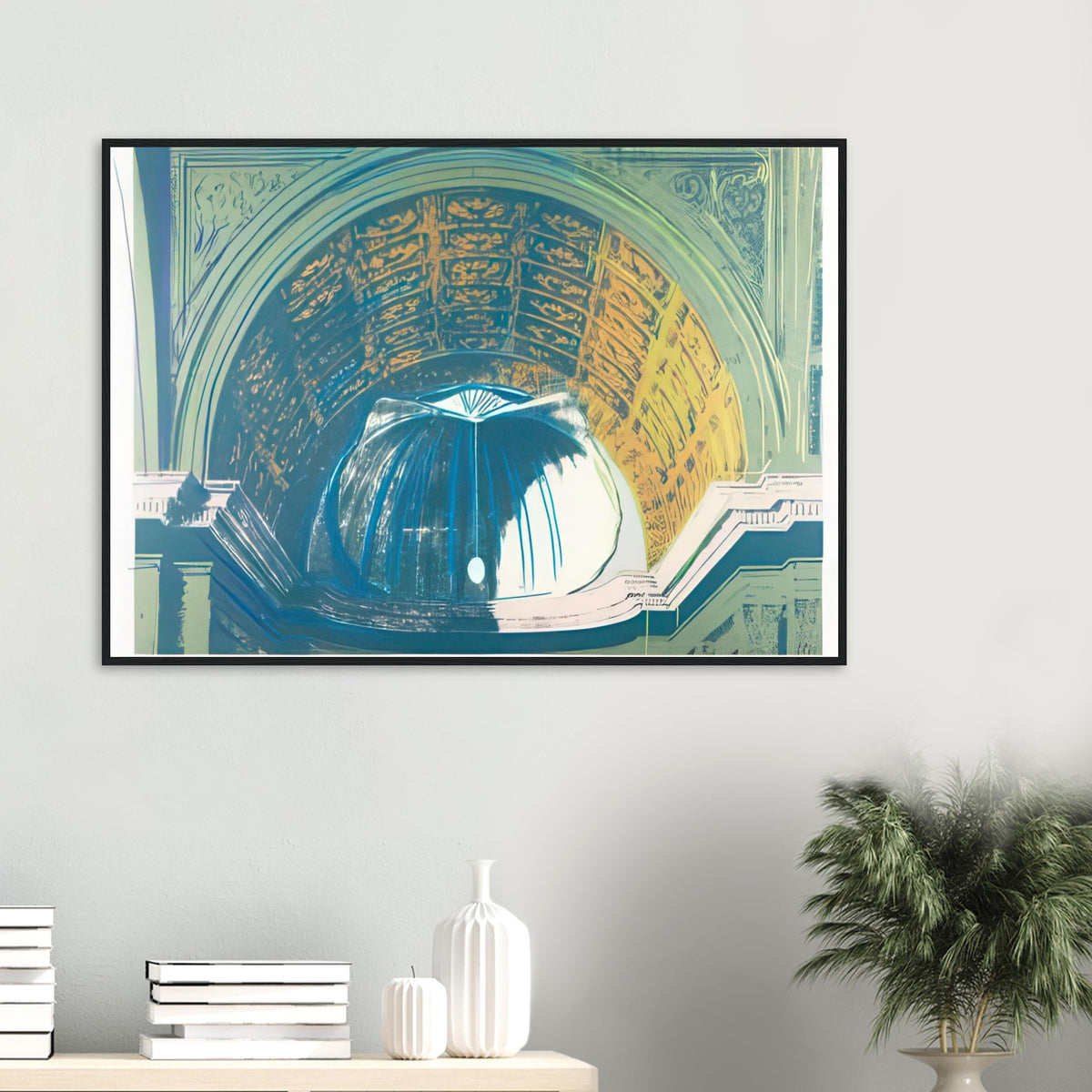 Andy Warhol framed print depicting a detail of a Renaissance religious composition, a detail that connects the composition to its broader artistic subject