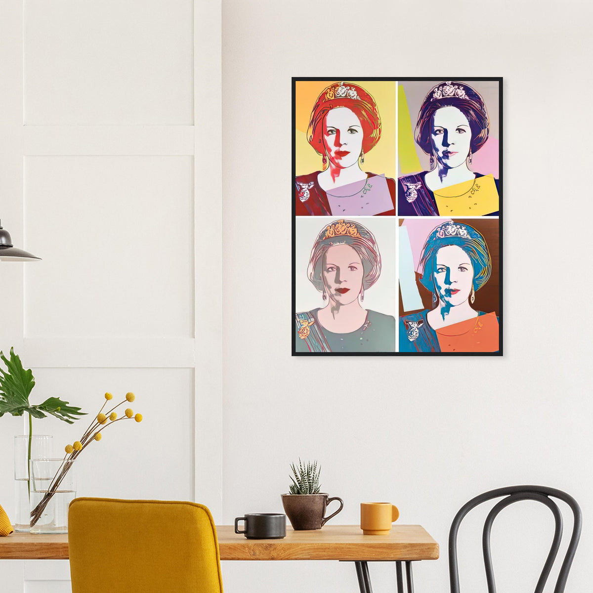 Andy Warhol framed print depicting this work depicts Queen Beatrix of the Netherlands; The Reigning Queens portfolio presented four women who held ruling power in their own right: Elizabeth