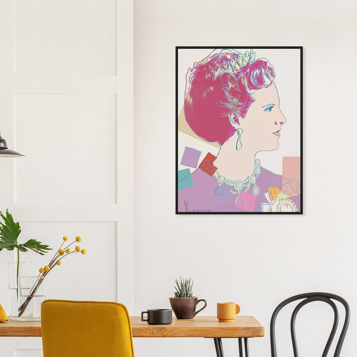 Andy Warhol framed print depicting this work depicts Queen Margrethe II of Denmark; The Reigning Queens portfolio presented four women who held ruling power in their own right: Elizabeth