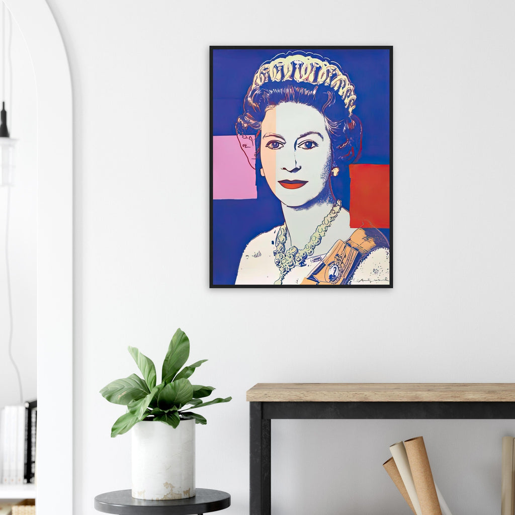 Andy Warhol framed print depicting this work depicts Queen Elizabeth II of the United Kingdom; The Reigning Queens portfolio presented four women who held ruling power in their own right: Elizabeth