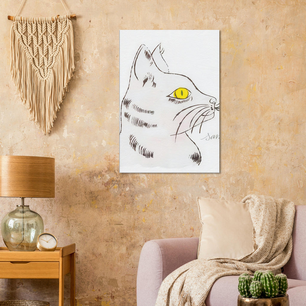 Andy Warhol canvas print depicting a spare contour drawing gives the animal its personality, while uncomplicated forms keep the focus on the cat’s outline and pose