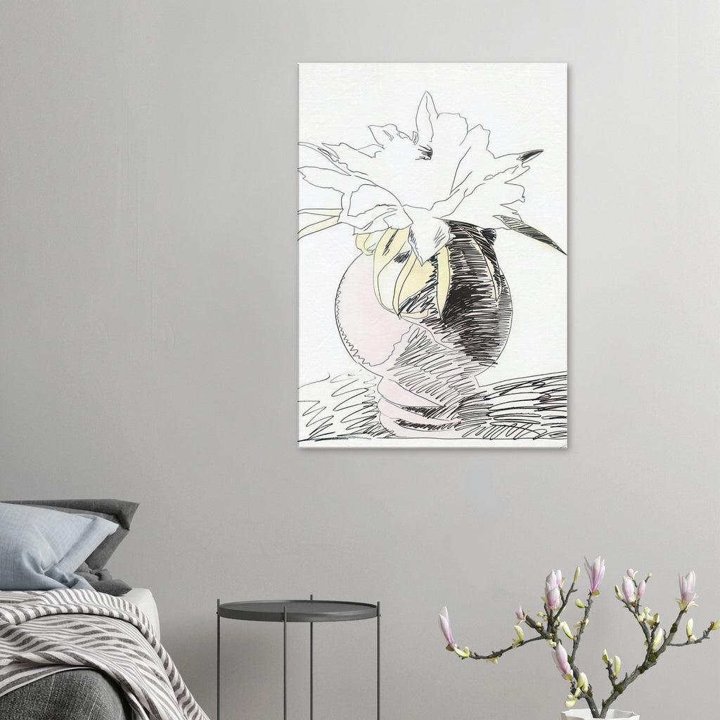 Andy Warhol canvas print depicting the design highlights the relationship between compact petals, organic contours and deliberately graphic printmaking marks