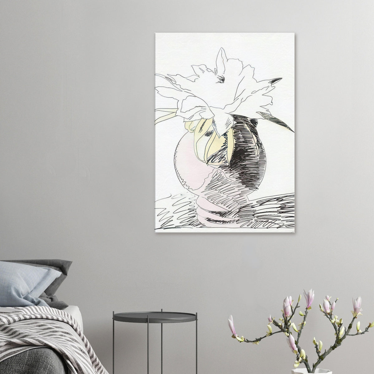 Andy Warhol canvas print depicting the design highlights the relationship between compact petals, organic contours and deliberately graphic printmaking marks