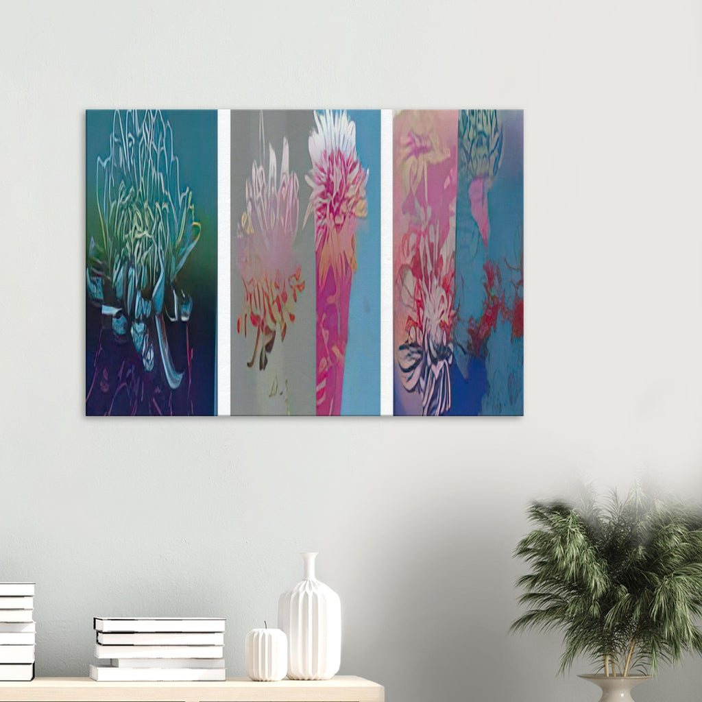 Andy Warhol canvas print depicting delicate flower forms and stylized petals, a detail that connects the composition to its broader artistic subject