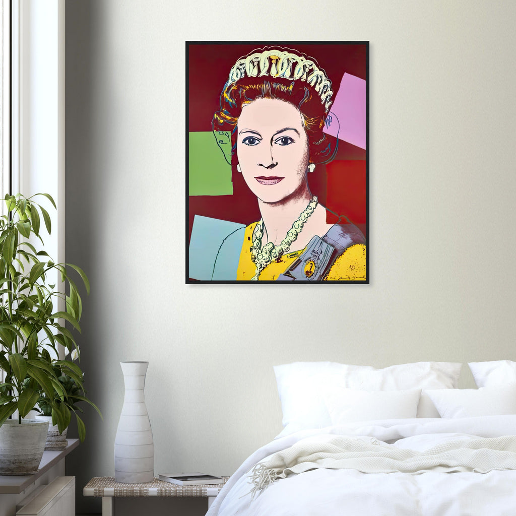 Andy Warhol framed print depicting this work depicts Queen Elizabeth II of the United Kingdom; The Reigning Queens portfolio presented four women who held ruling power in their own right: Elizabeth