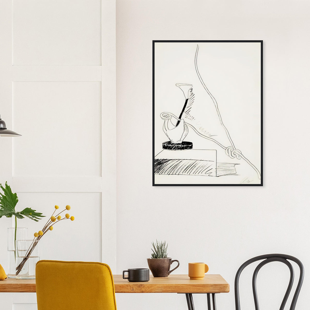 Andy Warhol framed print depicting the black-and-white treatment emphasizes shapes, texture and the structure of the flowers rather than bright color accents