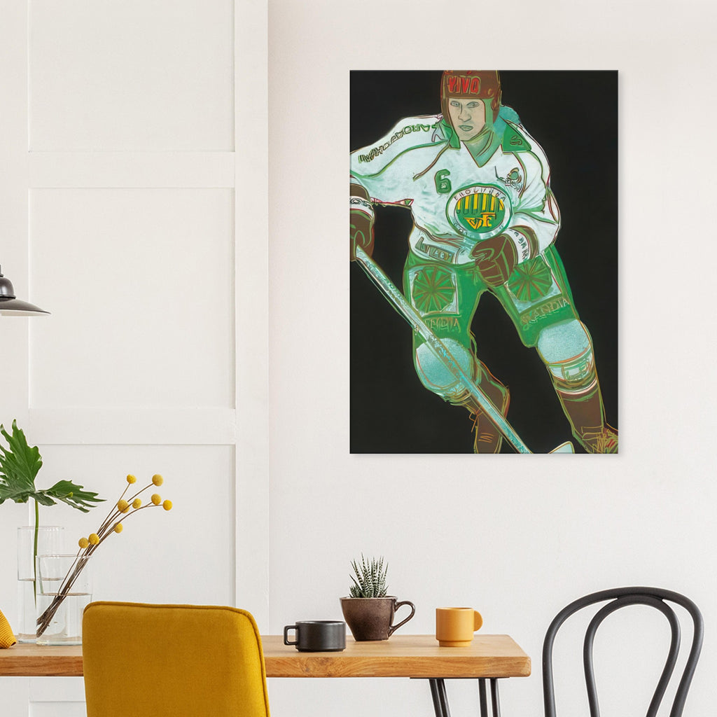 Andy Warhol canvas print depicting the sporting subject creates a sense of motion and energy, while its strong silhouette can be read as a graphic portrait rather than a conventional action photograph