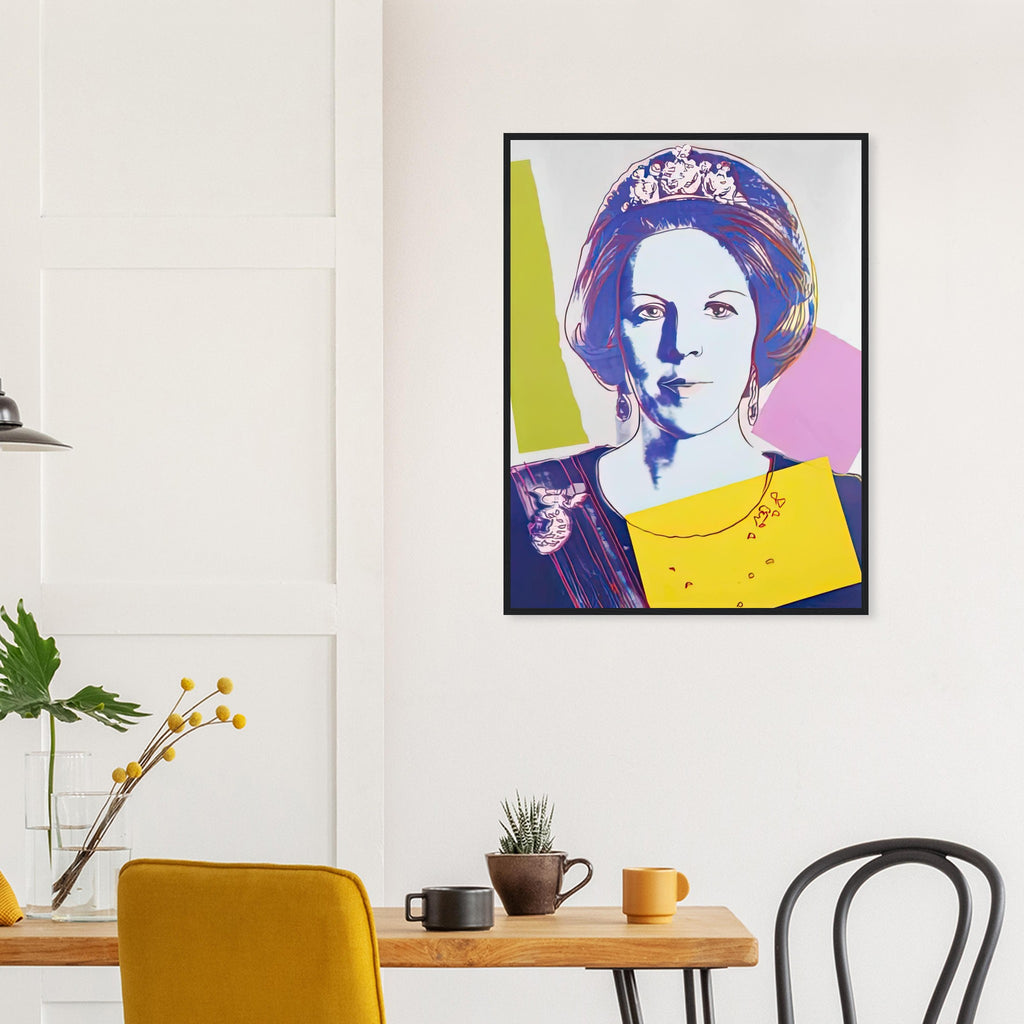 Andy Warhol framed print depicting this work depicts Queen Beatrix of the Netherlands; The Reigning Queens portfolio presented four women who held ruling power in their own right: Elizabeth