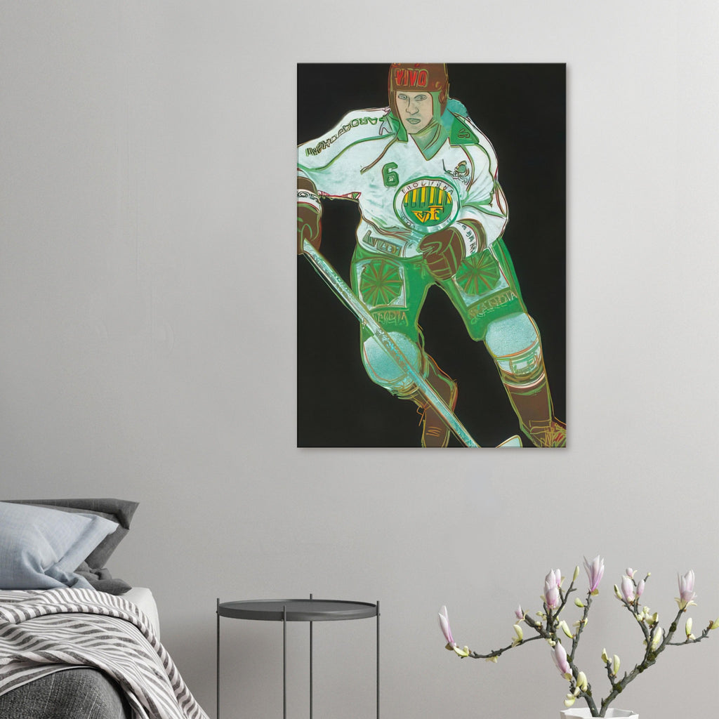 Andy Warhol canvas print depicting the sporting subject creates a sense of motion and energy, while its strong silhouette can be read as a graphic portrait rather than a conventional action photograph
