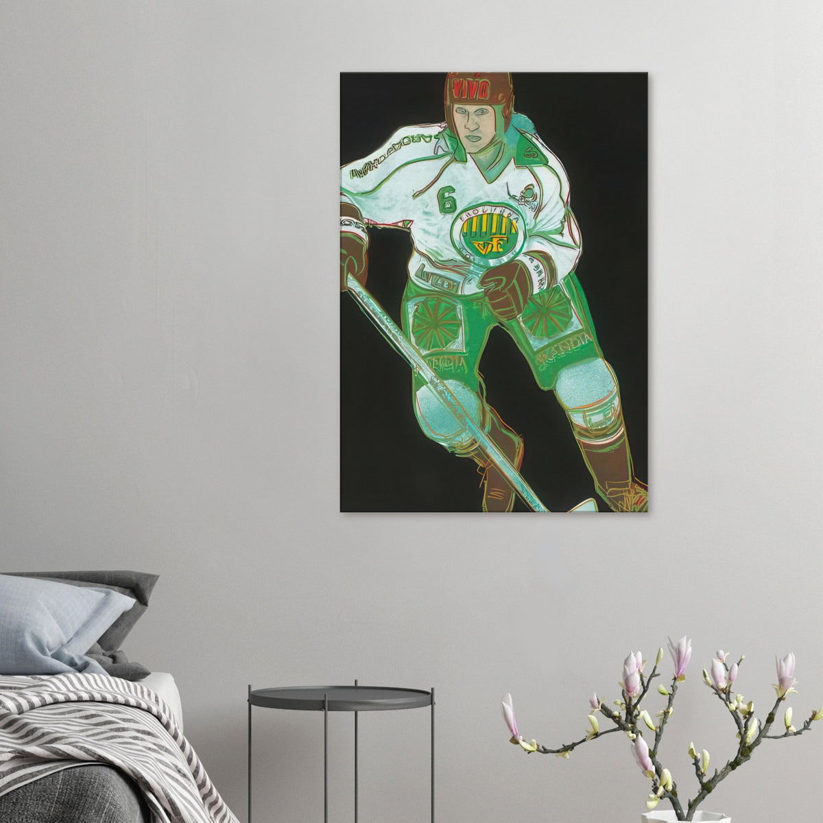 Andy Warhol canvas print depicting the sporting subject creates a sense of motion and energy, while its strong silhouette can be read as a graphic portrait rather than a conventional action photograph