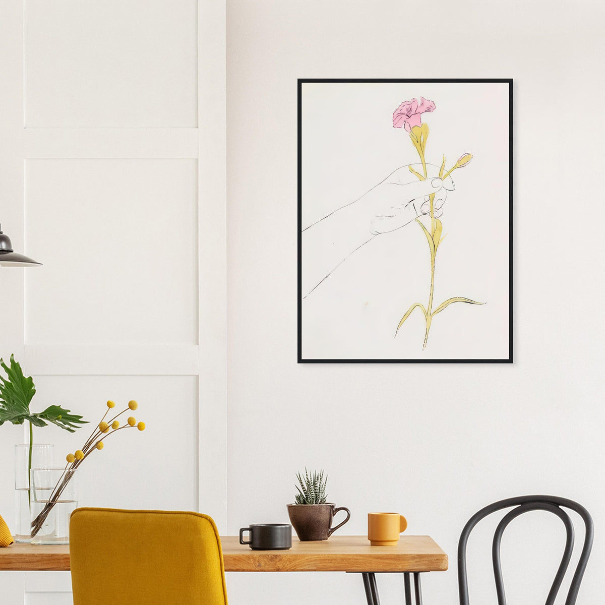 Andy Warhol framed print depicting the restrained, expressive line-work turns a small human gesture into an intimate, decorative subject