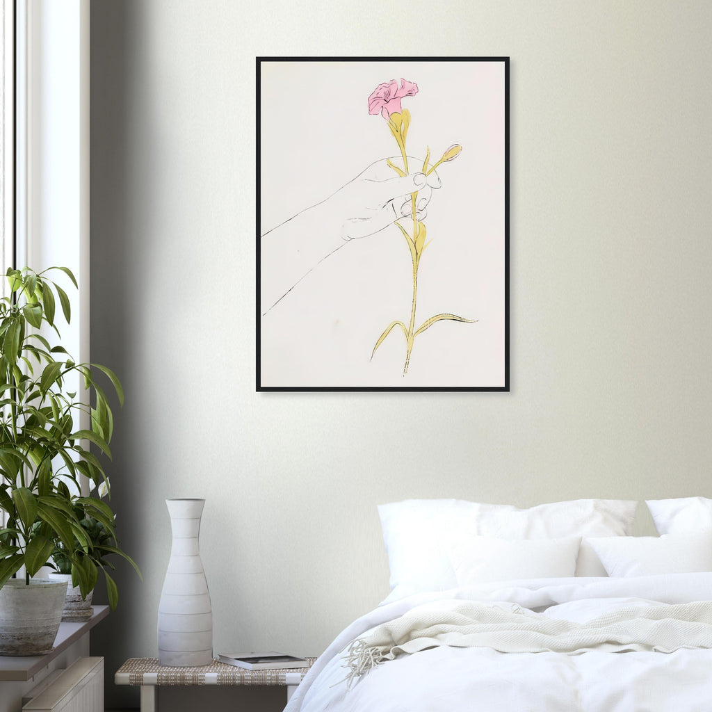 Andy Warhol framed print depicting the restrained, expressive line-work turns a small human gesture into an intimate, decorative subject