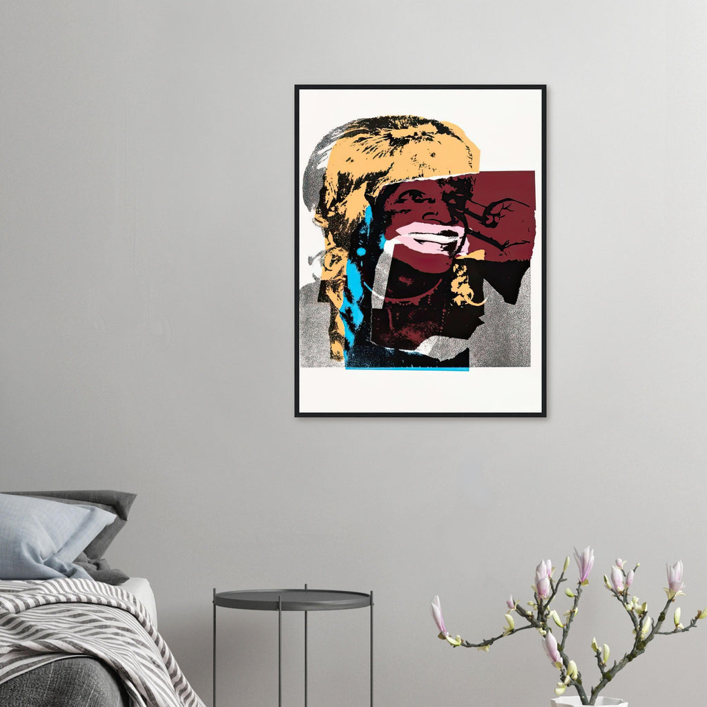 Andy Warhol framed print depicting areas of saturated colour and loose, sometimes deliberately displaced contours interact with the sitter’s photographic likeness; The Ladies and Gentlemen project portrays transgender women and drag performers from New York, including