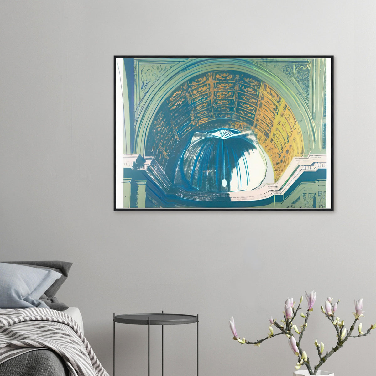 Andy Warhol framed print depicting a detail of a Renaissance religious composition, a detail that connects the composition to its broader artistic subject