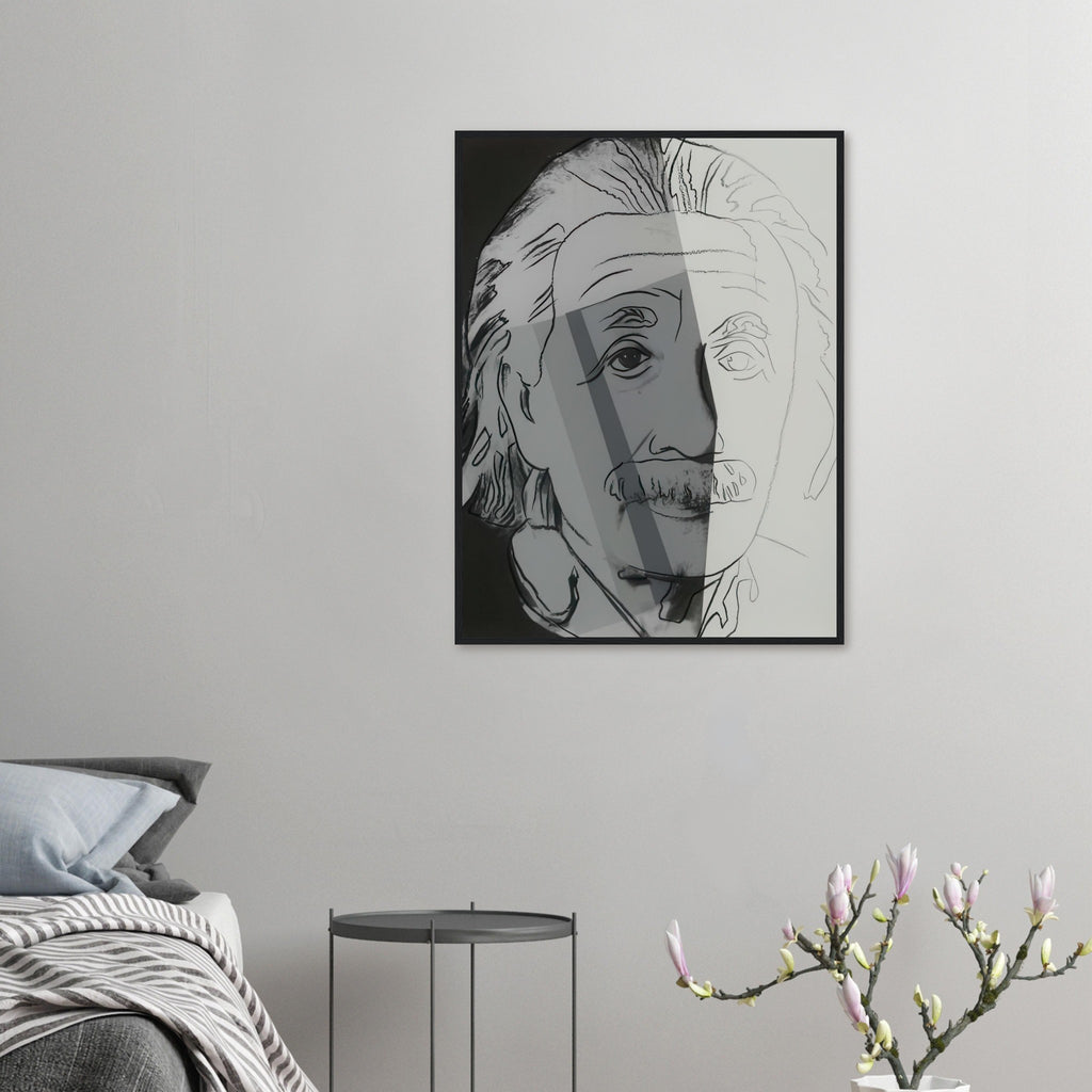 Andy Warhol framed print depicting the image centers on a distinctive likeness rather than narrative scenery; line and simplified contrast make the person the focus