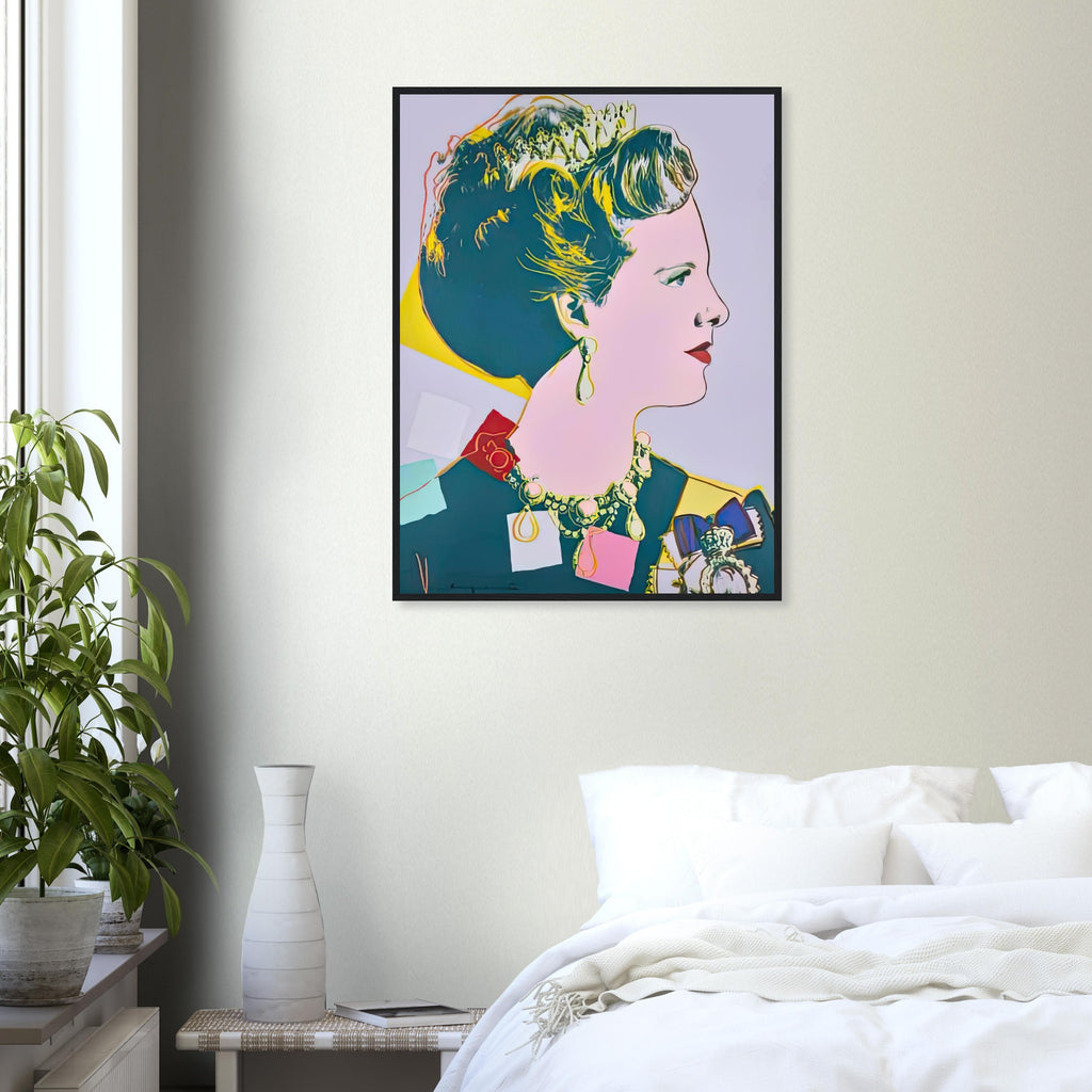Andy Warhol framed print depicting this work depicts Queen Margrethe II of Denmark; The Reigning Queens portfolio presented four women who held ruling power in their own right: Elizabeth