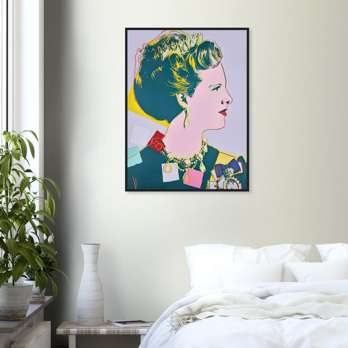 Andy Warhol framed print depicting this work depicts Queen Margrethe II of Denmark; The Reigning Queens portfolio presented four women who held ruling power in their own right: Elizabeth