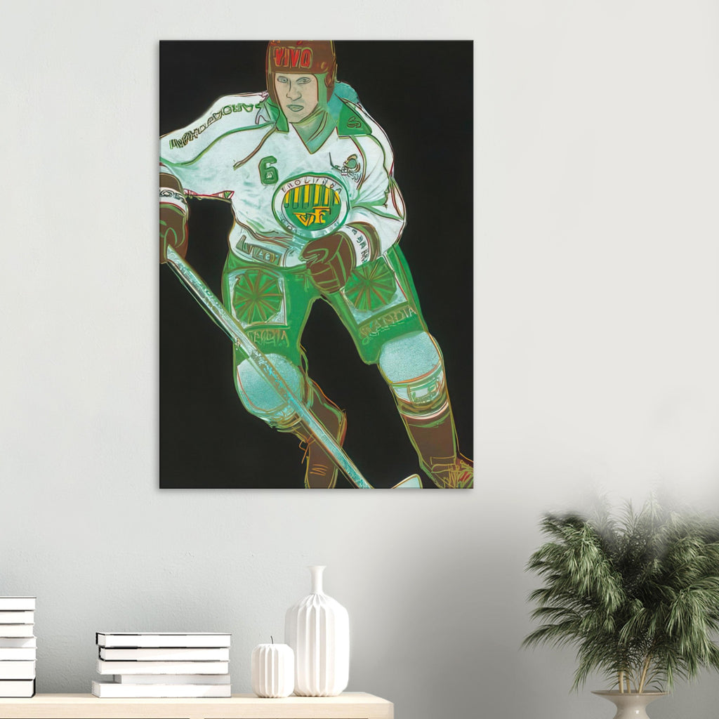 Andy Warhol canvas print depicting the sporting subject creates a sense of motion and energy, while its strong silhouette can be read as a graphic portrait rather than a conventional action photograph