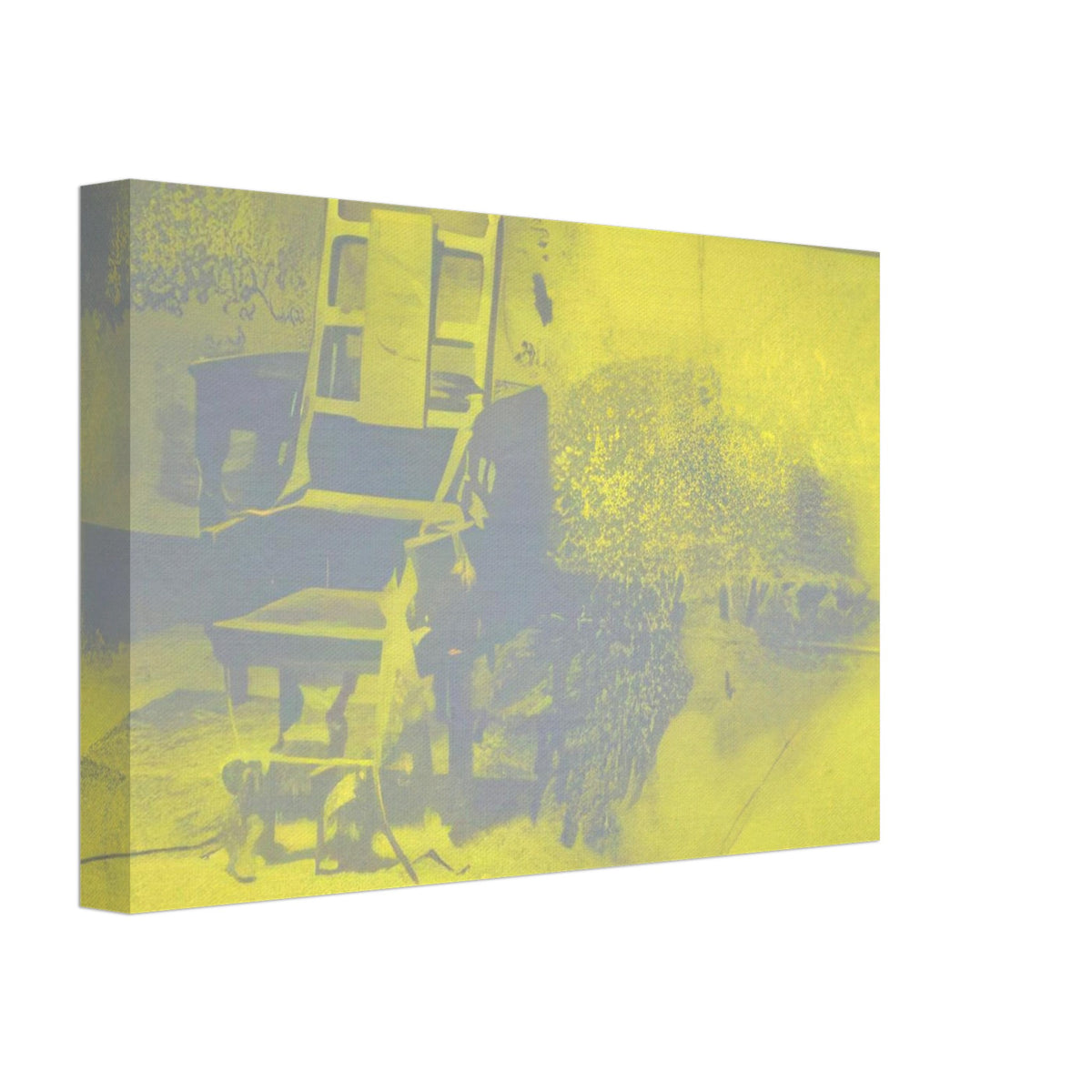Andy Warhol canvas print depicting the stark chair, its surroundings and the tense emptiness of the room, a detail that connects the composition to its broader artistic subject, 20x30 cm / 8x12″