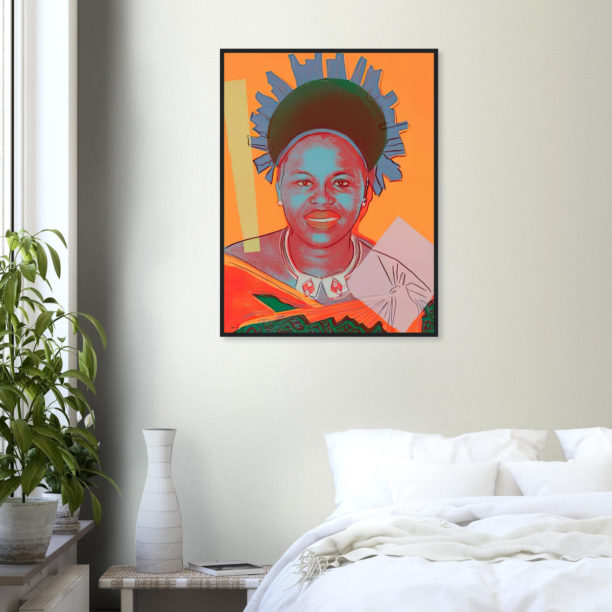 Andy Warhol framed print depicting this work depicts Queen Ntombi Twala of Swaziland; The Reigning Queens portfolio presented four women who held ruling power in their own right: Elizabeth