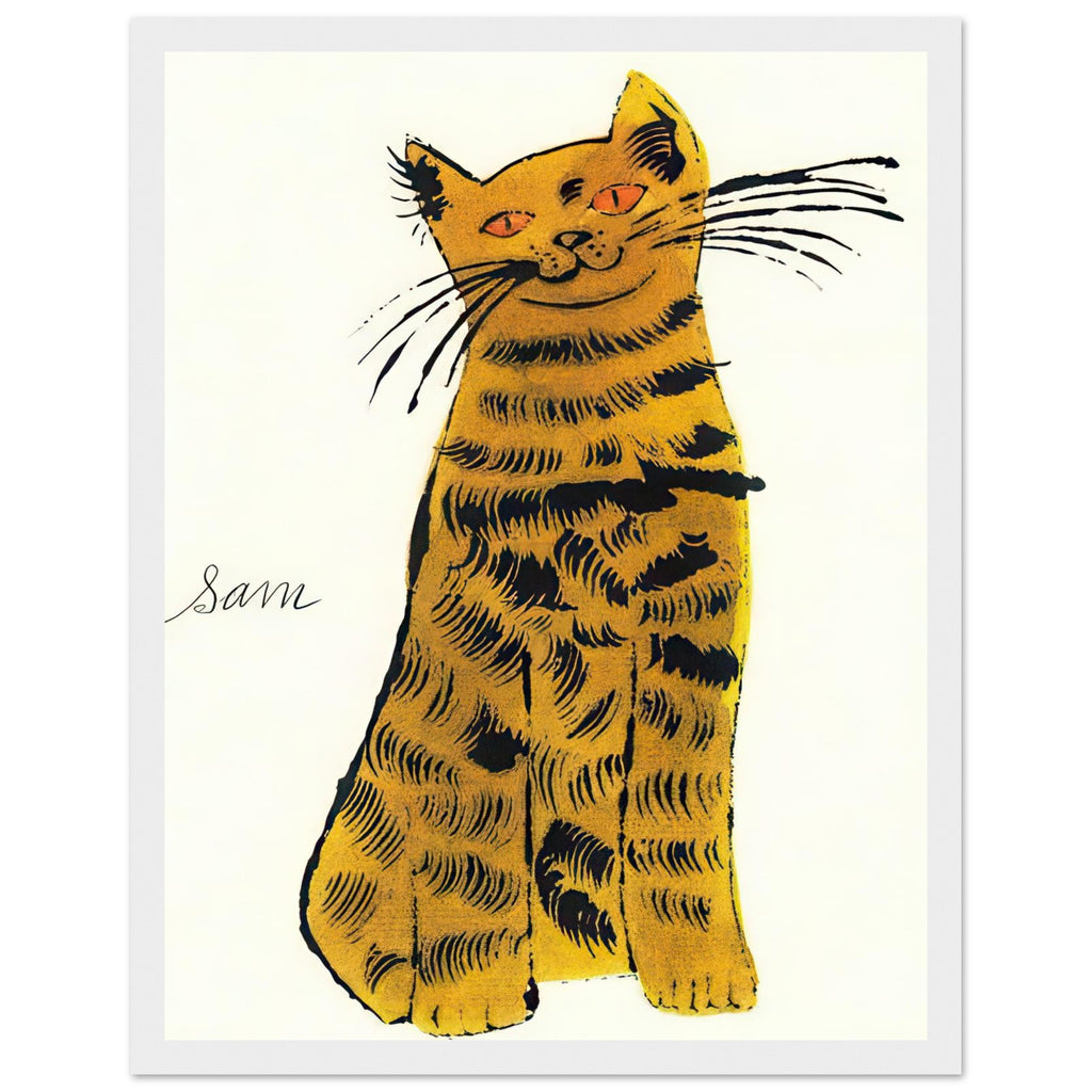 Andy Warhol framed print depicting a spare contour drawing gives the animal its personality, while uncomplicated forms keep the focus on the cat’s outline and pose, white frame, 27x35 cm / 11x14″