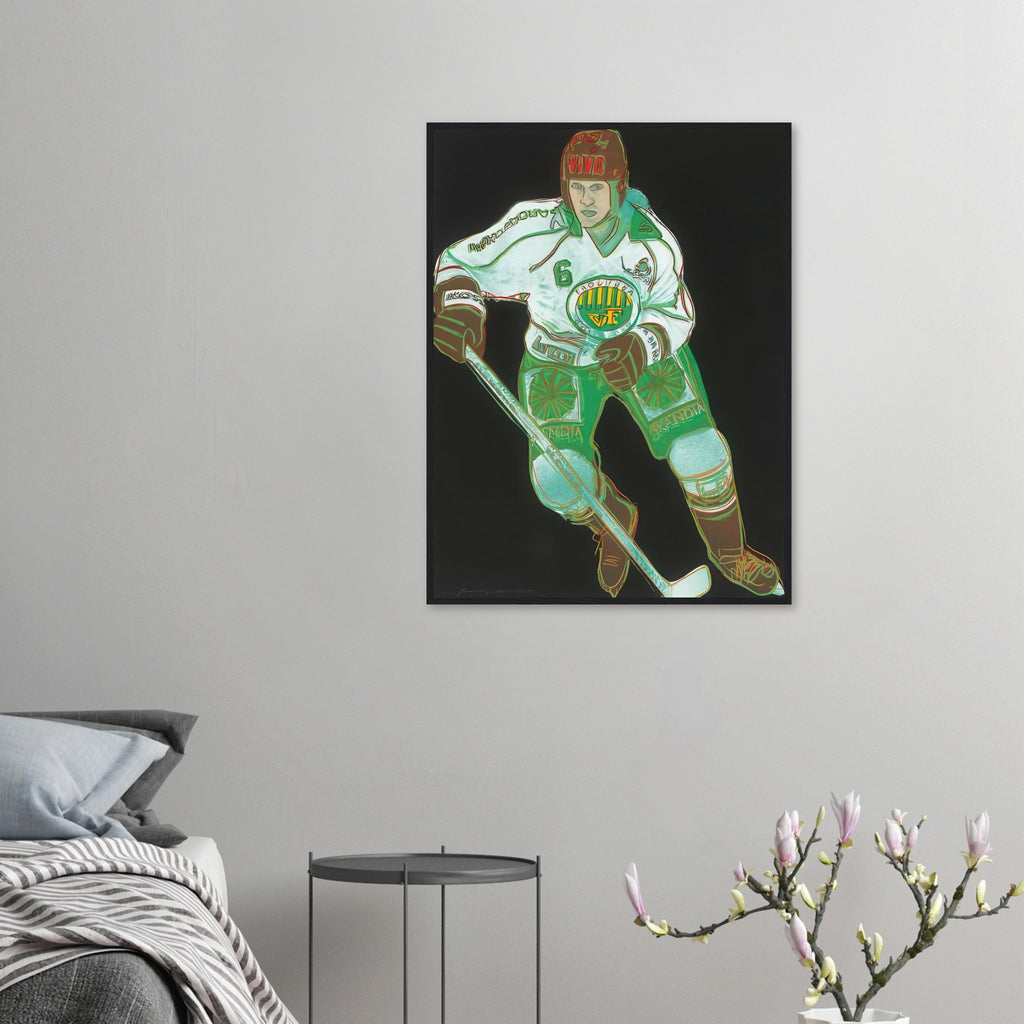 Andy Warhol framed print depicting the sporting subject creates a sense of motion and energy, while its strong silhouette can be read as a graphic portrait rather than a conventional action photograph