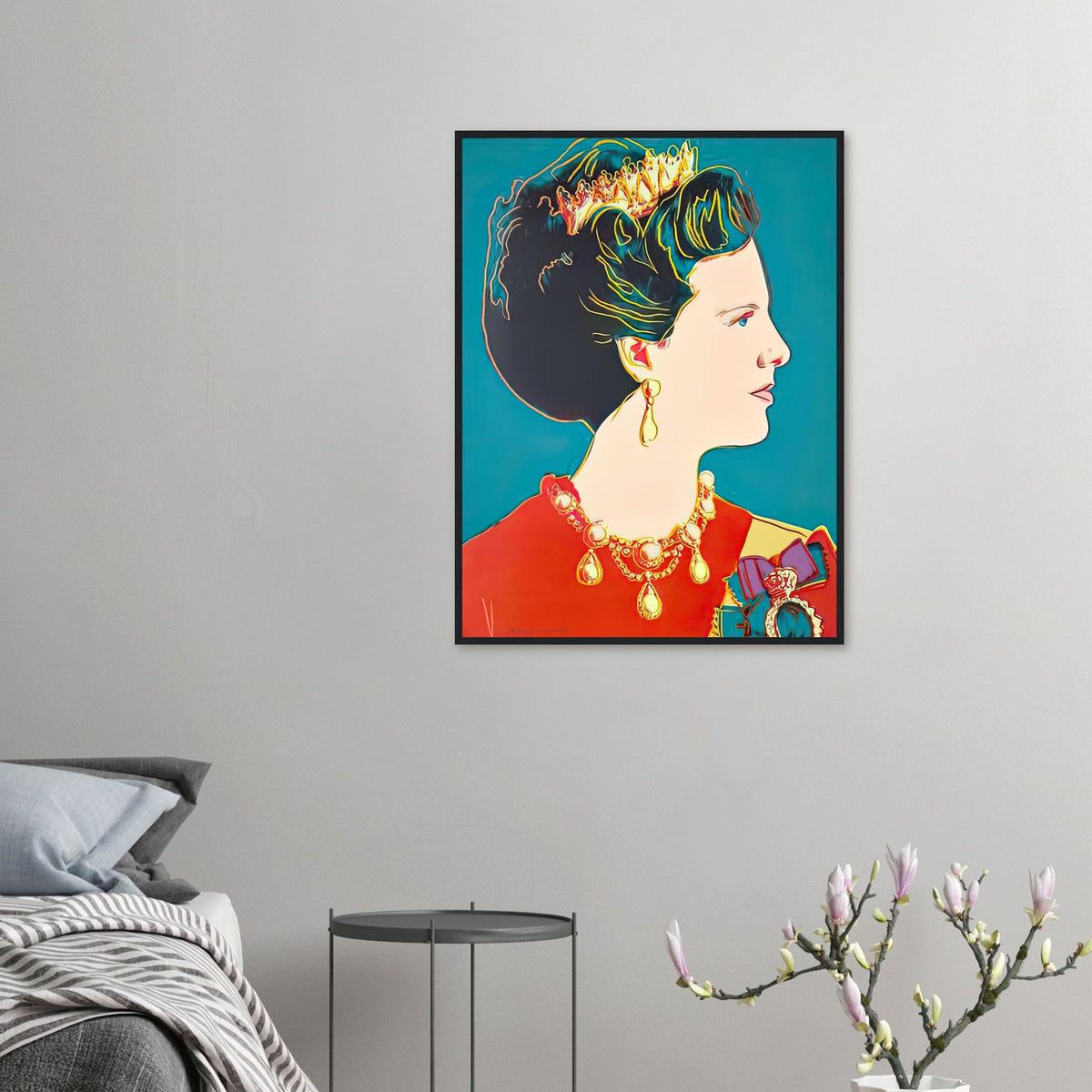Andy Warhol framed print depicting this work depicts Queen Margrethe II of Denmark; The Reigning Queens portfolio presented four women who held ruling power in their own right: Elizabeth