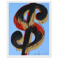 Andy Warhol framed print depicting the repeated or isolated currency mark operates like a logo: simple, recognizable and assertive, white frame, 27x35 cm / 11x14″