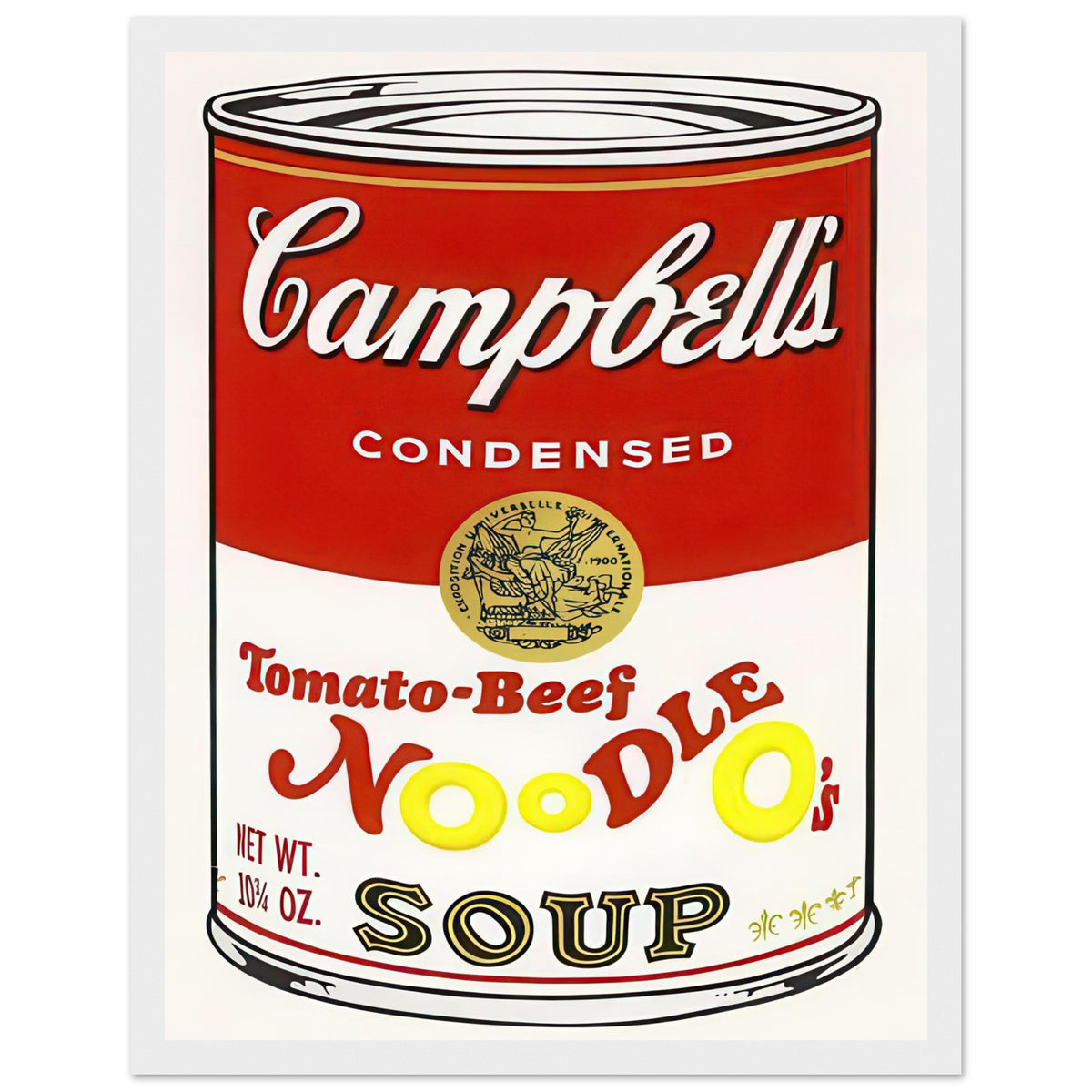Andy Warhol framed print depicting the instantly legible soup-can silhouette, packaging lettering and product name create a highly recognizable commercial composition, white frame, 27x35 cm / 11x14″