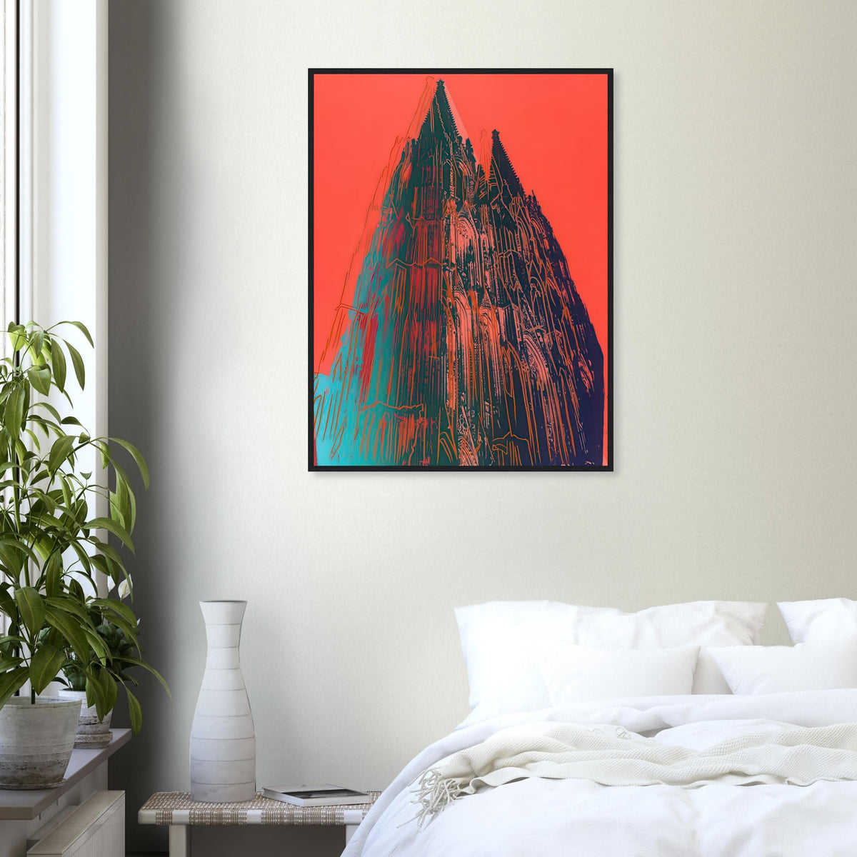 Andy Warhol framed print depicting the cathedral’s soaring spires and intricate façade give the poster a strong vertical architectural structure, providing an unusual counterpart to the artist’s better-known celebrity faces