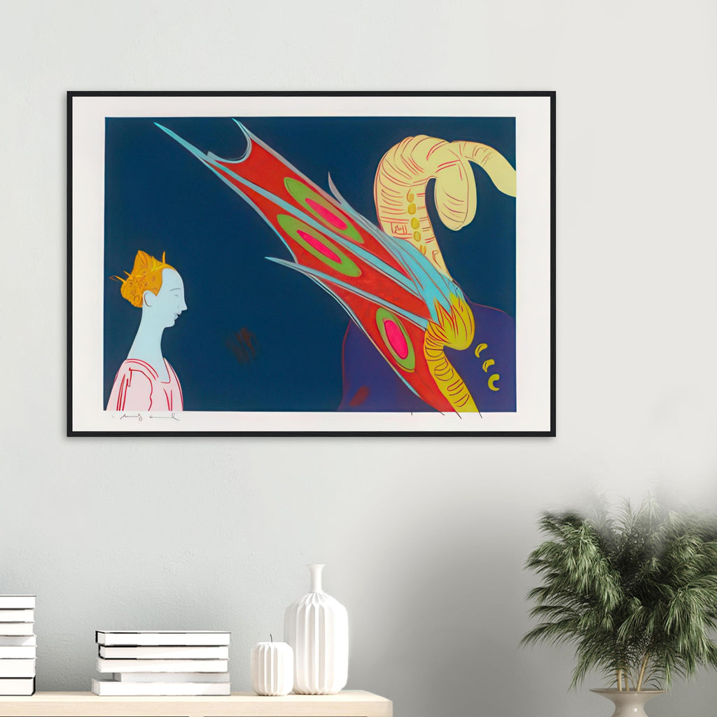 Andy Warhol framed print depicting a detail from the legendary encounter between Saint George and the dragon, a detail that connects the composition to its broader artistic subject