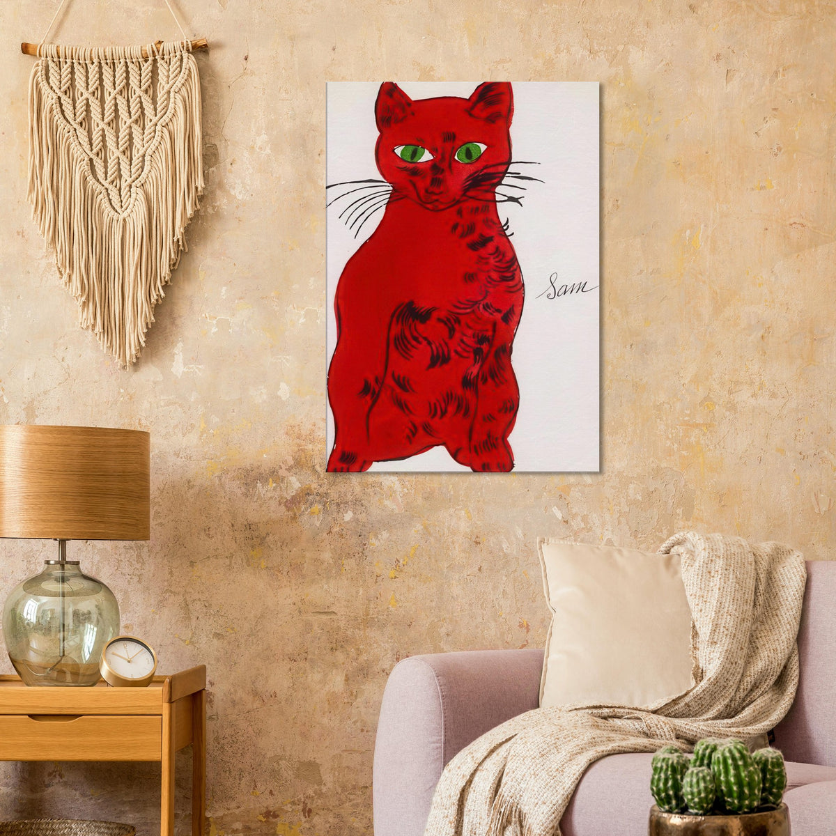 Andy Warhol canvas print depicting a spare contour drawing gives the animal its personality, while uncomplicated forms keep the focus on the cat’s outline and pose
