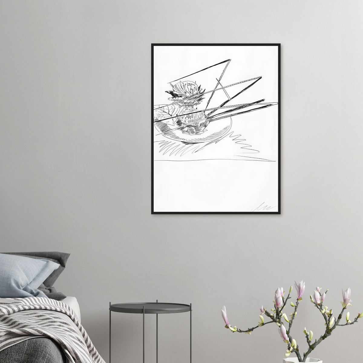 Andy Warhol framed print depicting the black-and-white treatment emphasizes shapes, texture and the structure of the flowers rather than bright color accents