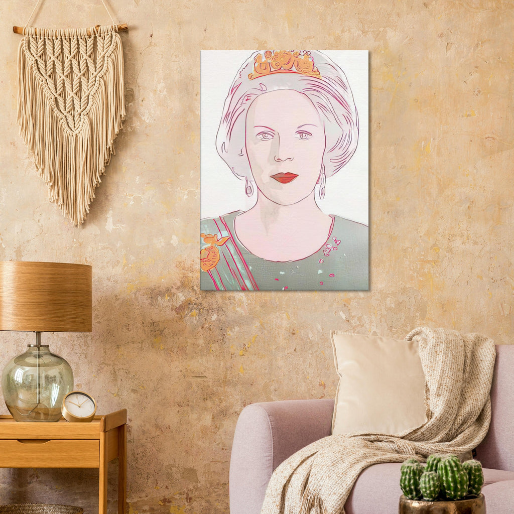 Andy Warhol canvas print depicting the recognizable royal portrait becomes a strong graphic focal point