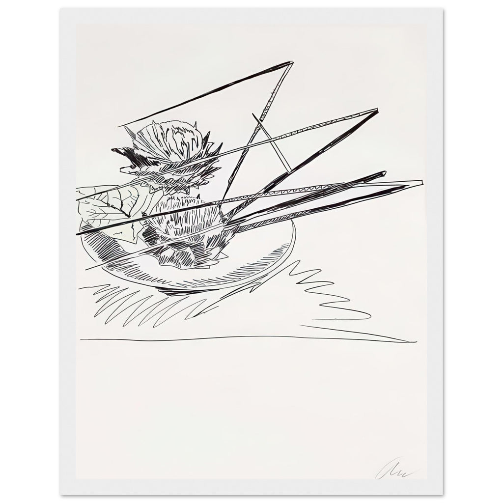 Andy Warhol framed print depicting the design highlights the relationship between compact petals, organic contours and deliberately graphic printmaking marks, white frame, 27x35 cm / 11x14″
