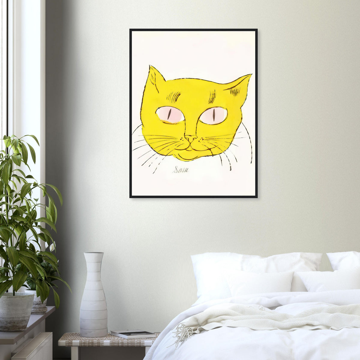 Andy Warhol framed print depicting a spare contour drawing gives the animal its personality, while uncomplicated forms keep the focus on the cat’s outline and pose