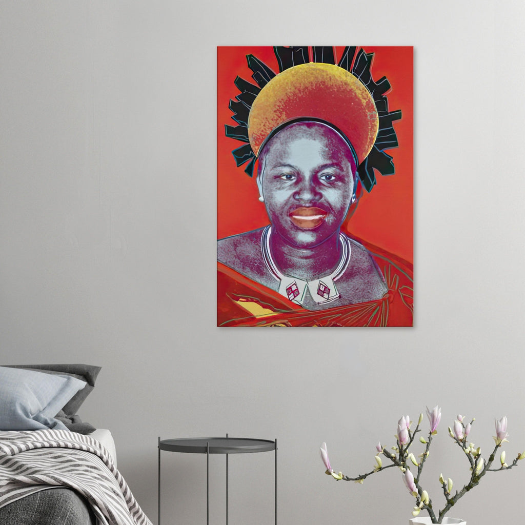 Andy Warhol canvas print depicting the recognizable royal portrait becomes a strong graphic focal point