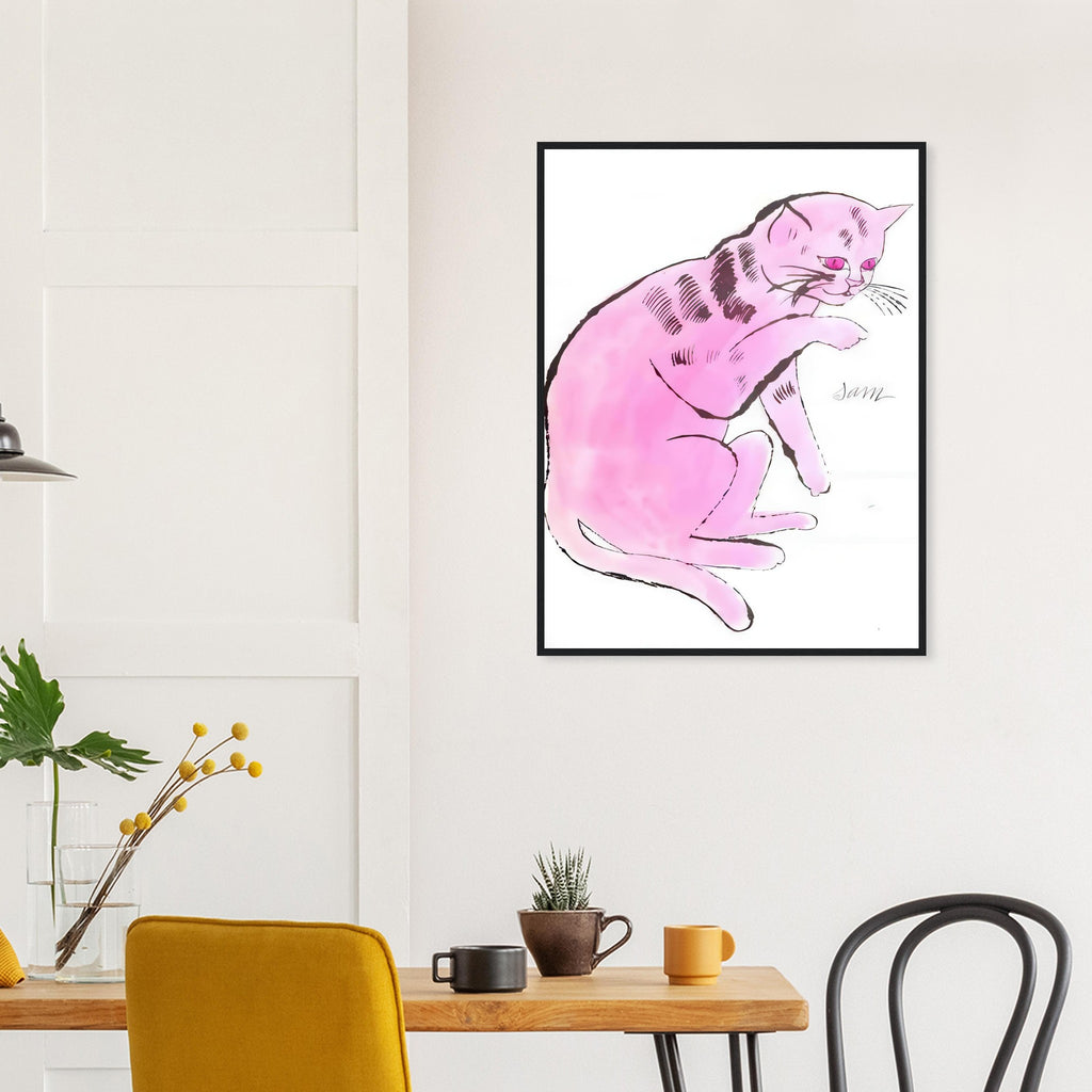 Andy Warhol framed print depicting a spare contour drawing gives the animal its personality, while uncomplicated forms keep the focus on the cat’s outline and pose