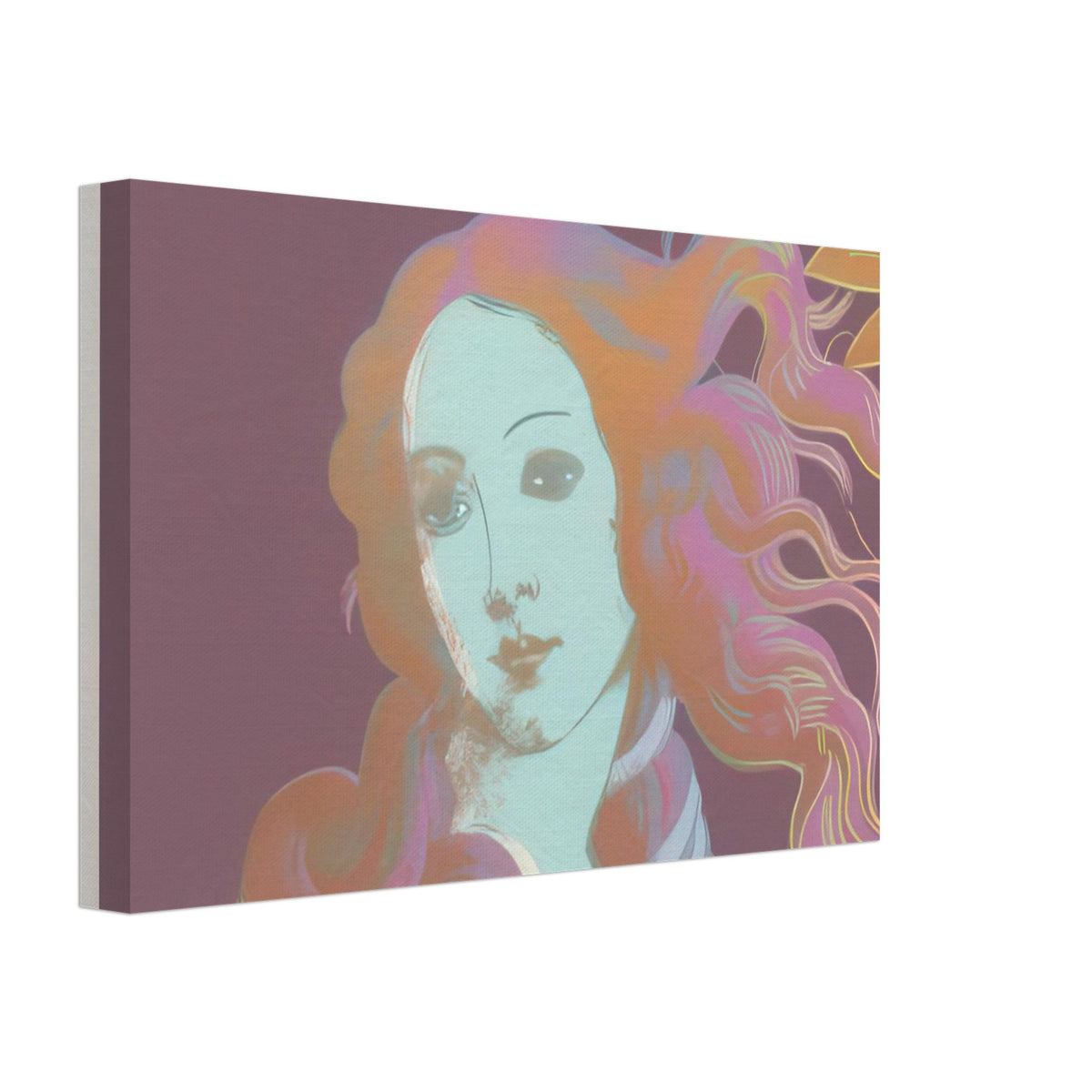 Andy Warhol canvas print depicting venus emerging from the sea in a detail from the Renaissance painting, a detail that connects the composition to its broader artistic subject, 20x30 cm / 8x12″