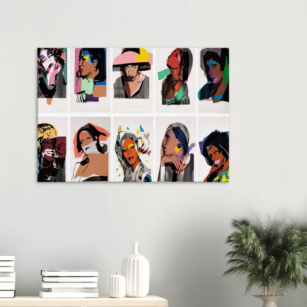 Andy Warhol canvas print depicting expressive portrait figures, striking poses and an emphasis on individuality, a detail that connects the composition to its broader artistic subject