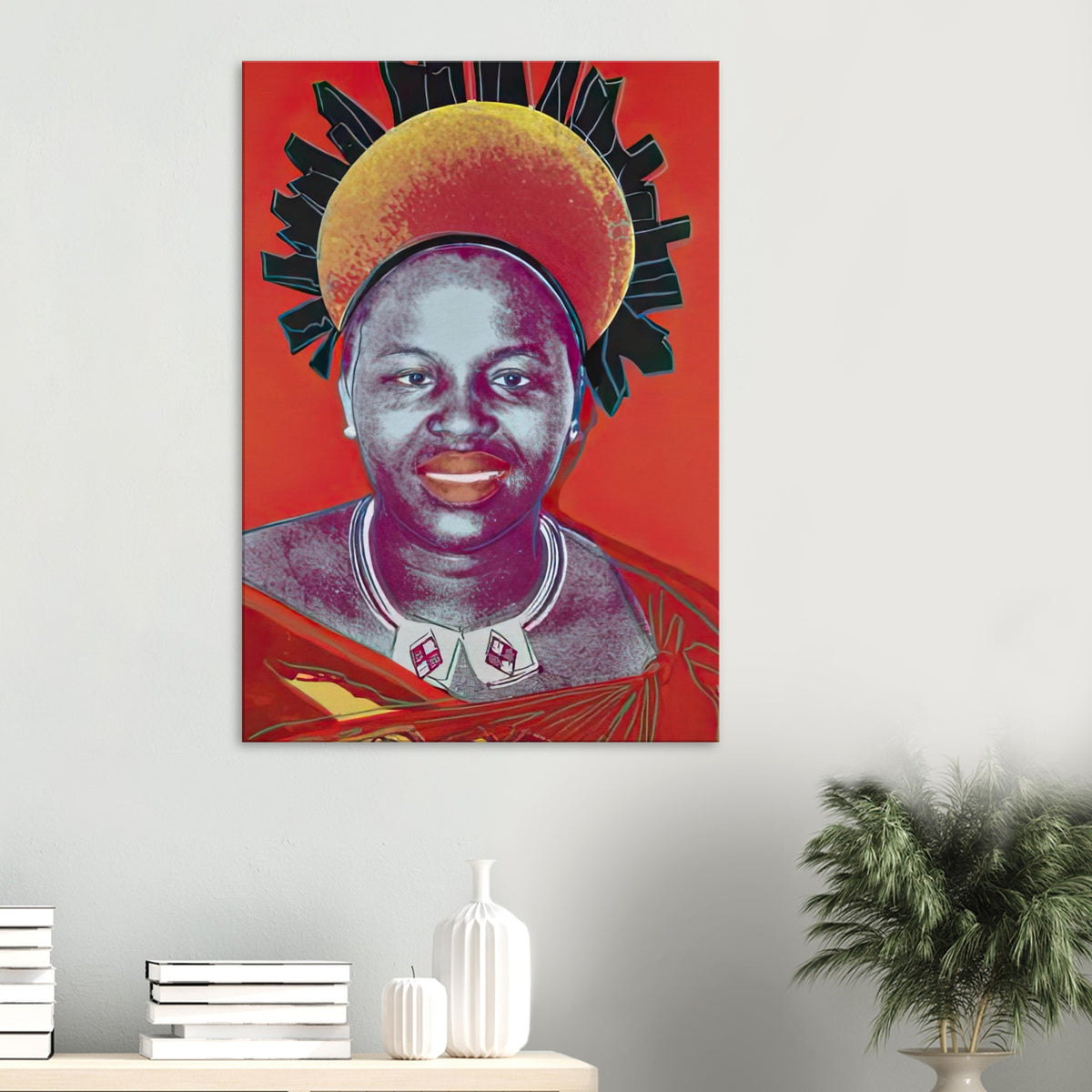 Andy Warhol canvas print depicting the recognizable royal portrait becomes a strong graphic focal point