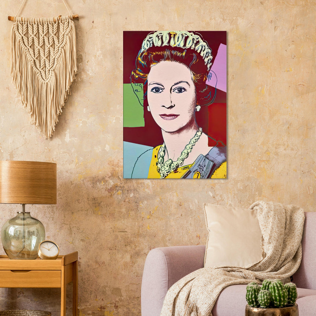 Andy Warhol canvas print depicting the recognizable royal portrait becomes a strong graphic focal point