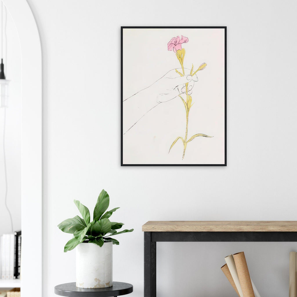 Andy Warhol framed print depicting the restrained, expressive line-work turns a small human gesture into an intimate, decorative subject