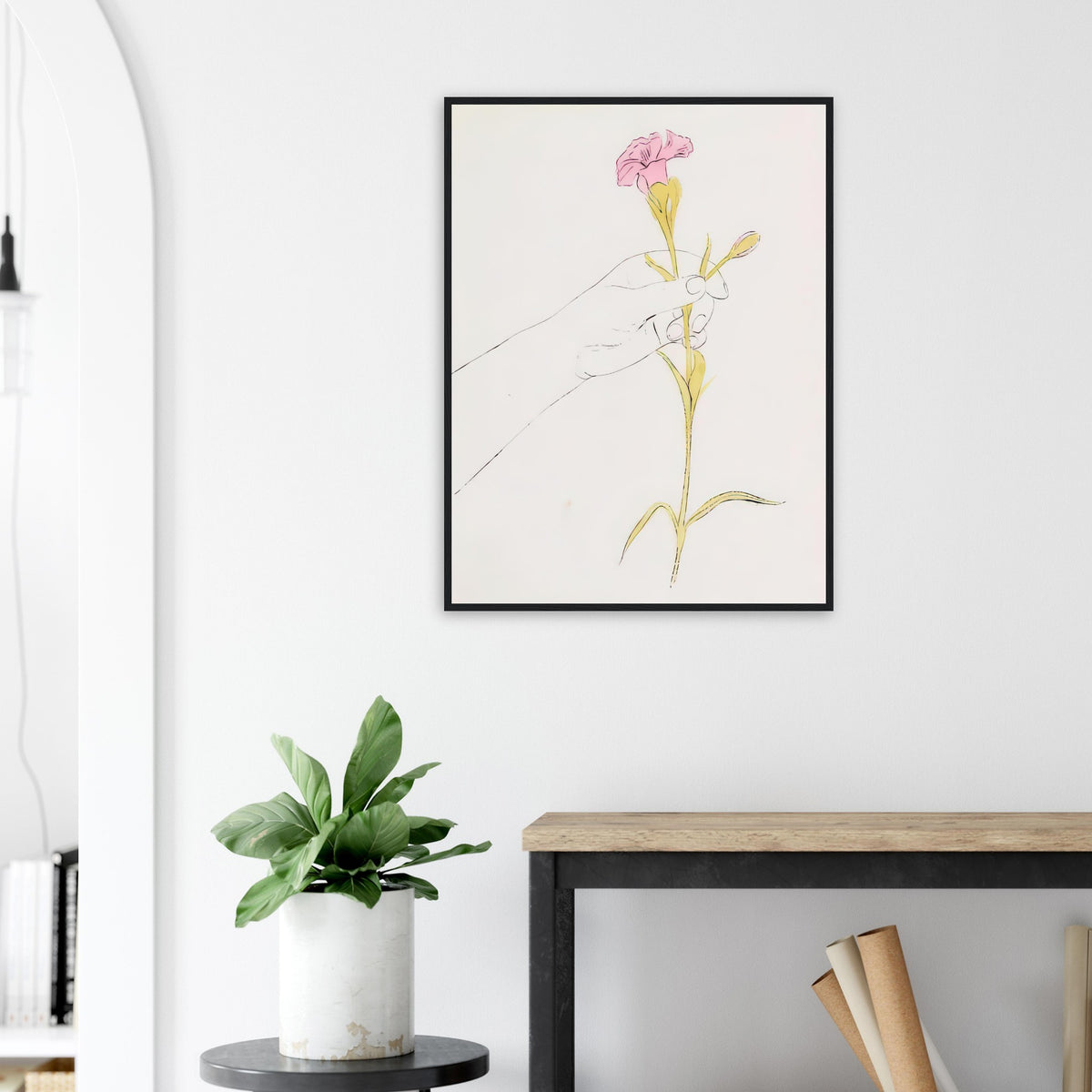 Andy Warhol framed print depicting the restrained, expressive line-work turns a small human gesture into an intimate, decorative subject