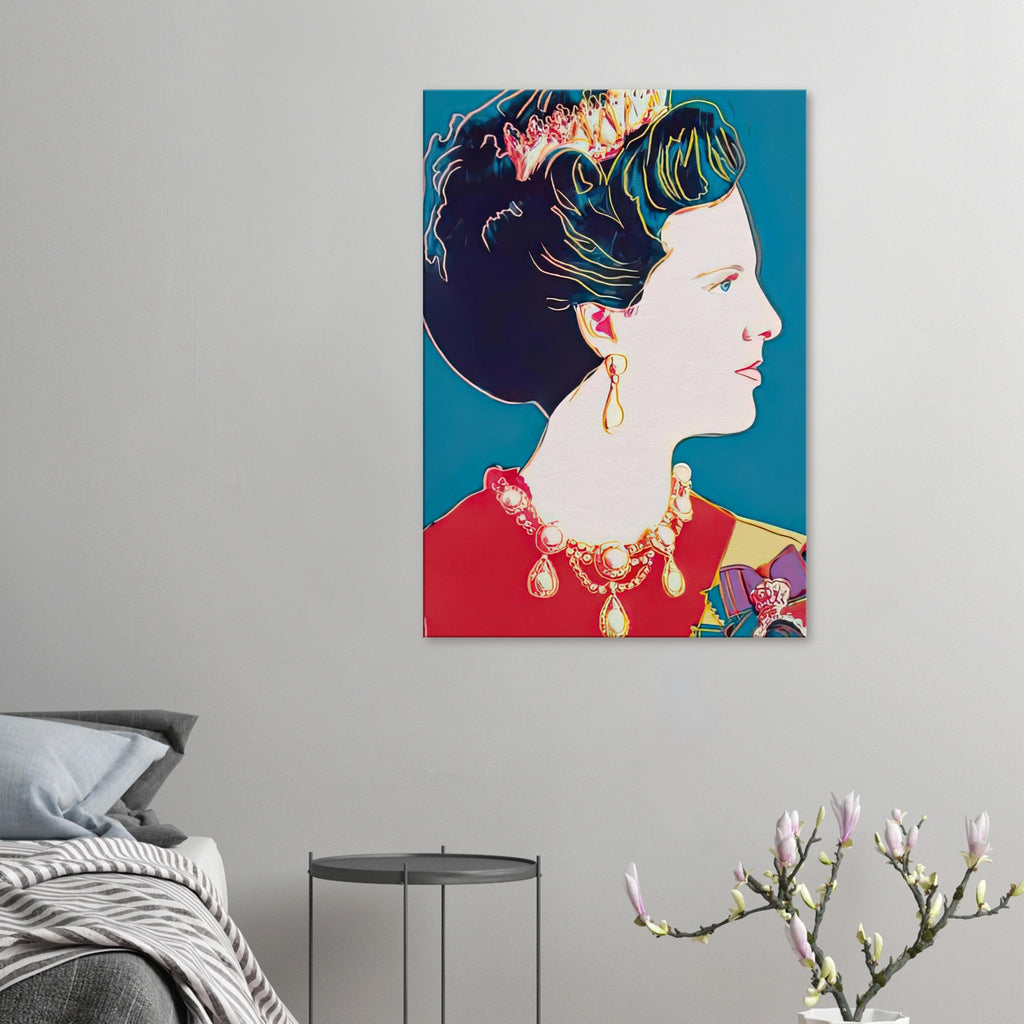 Andy Warhol canvas print depicting the recognizable royal portrait becomes a strong graphic focal point