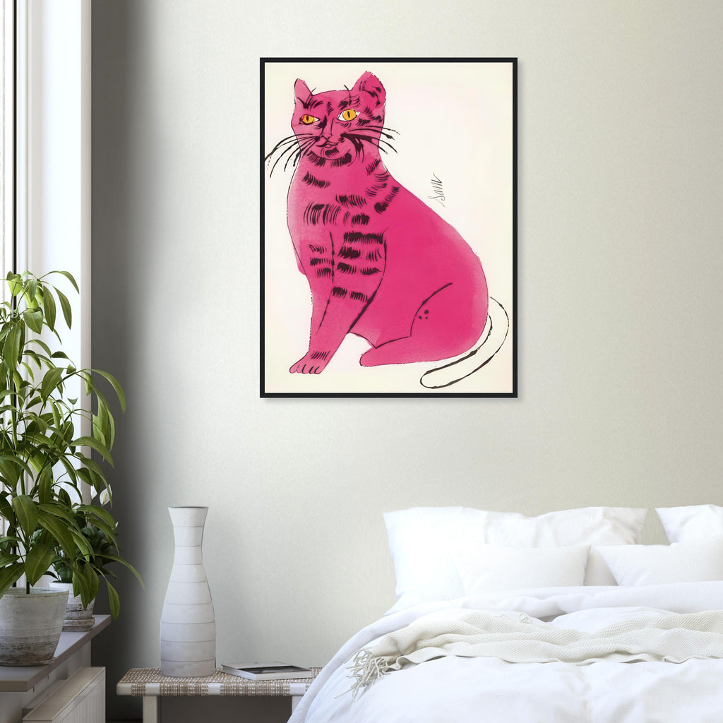 Andy Warhol framed print depicting a spare contour drawing gives the animal its personality, while uncomplicated forms keep the focus on the cat’s outline and pose