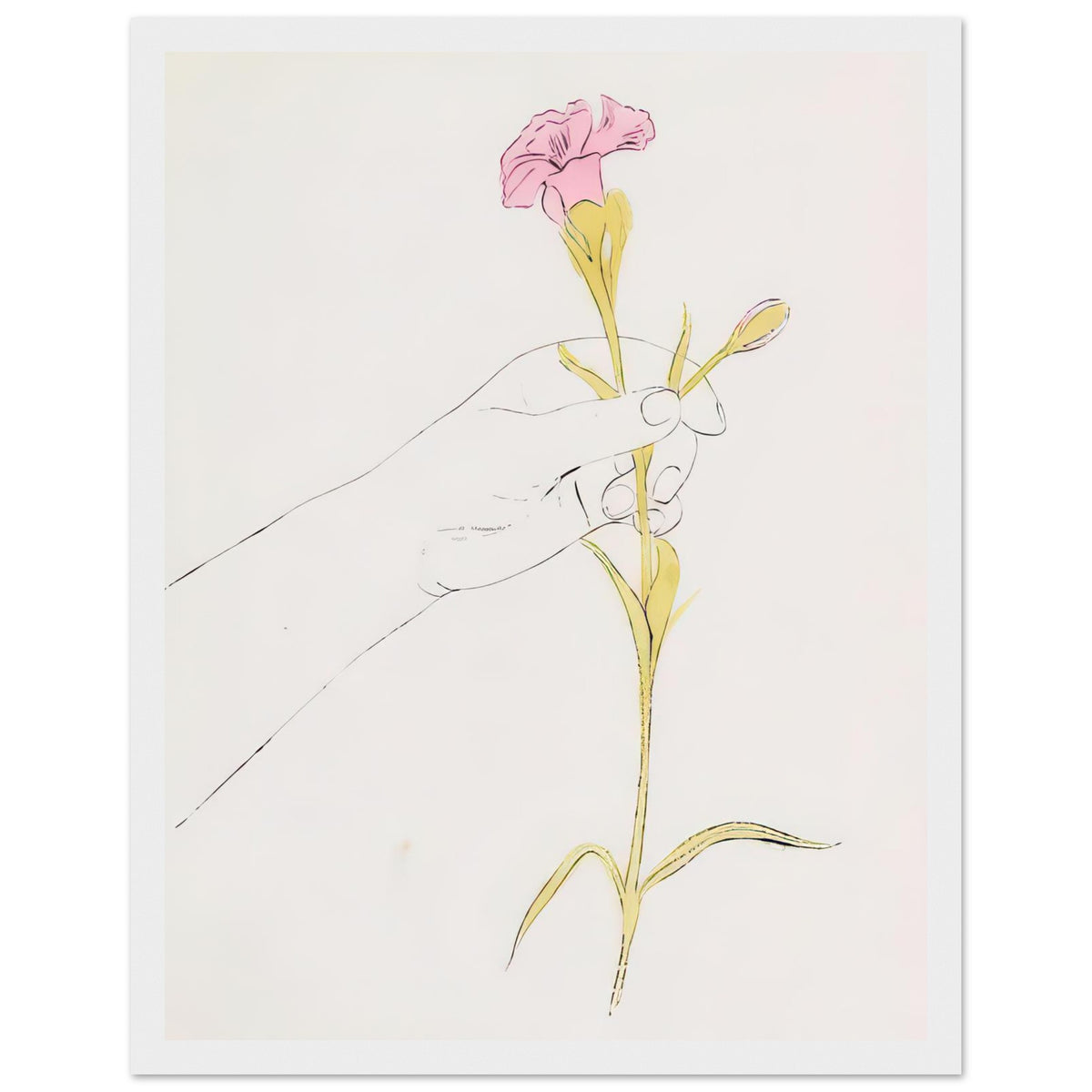 Andy Warhol framed print depicting the restrained, expressive line-work turns a small human gesture into an intimate, decorative subject, white frame, 27x35 cm / 11x14″