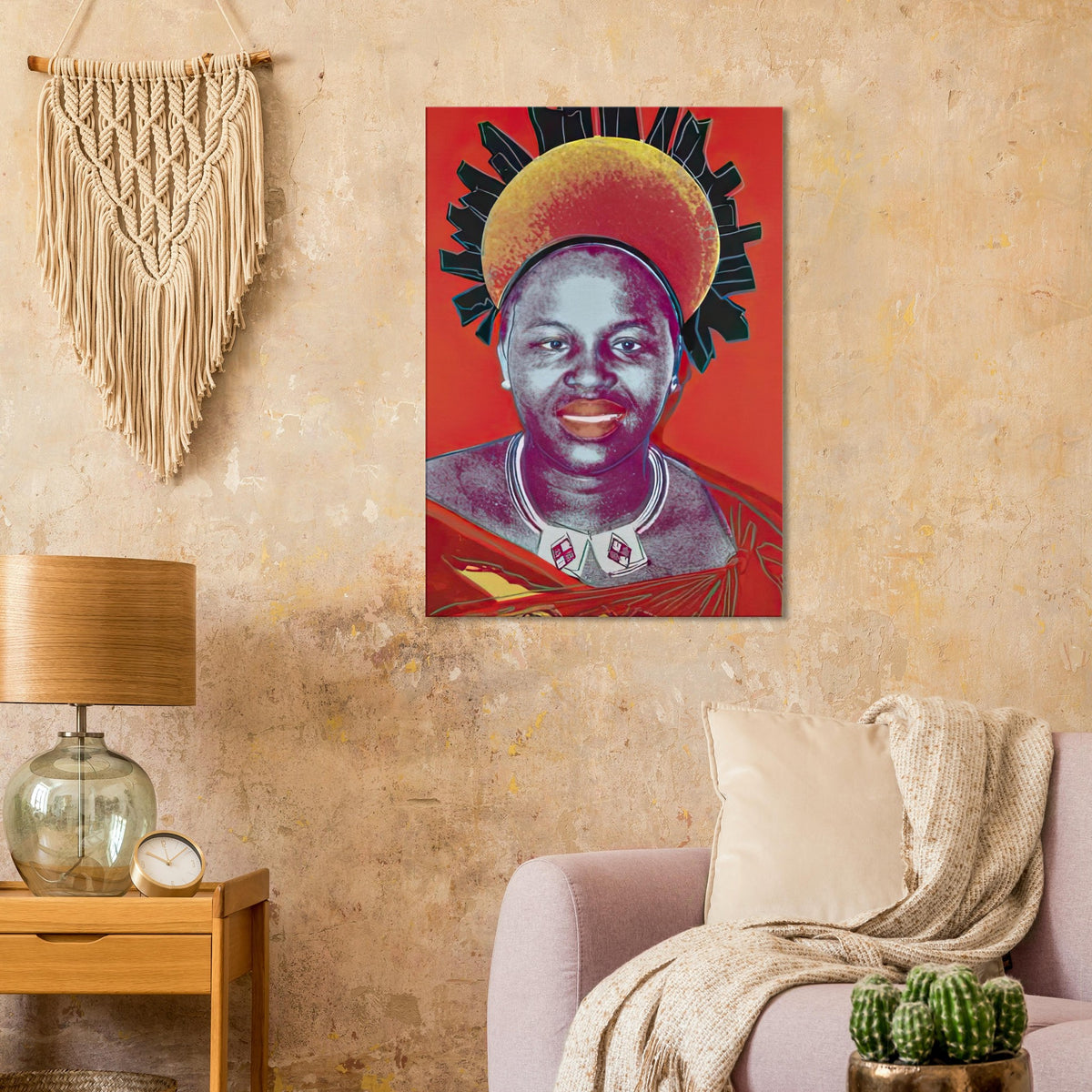 Andy Warhol canvas print depicting the recognizable royal portrait becomes a strong graphic focal point