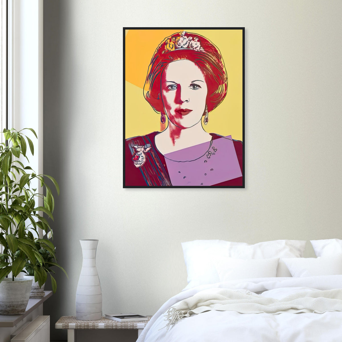 Andy Warhol framed print depicting this work depicts Queen Beatrix of the Netherlands; The Reigning Queens portfolio presented four women who held ruling power in their own right: Elizabeth